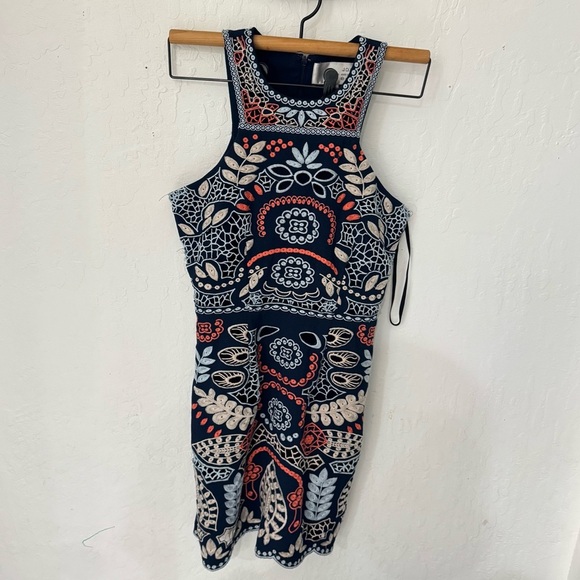 JOA Los Angeles Blue Coral Link Embroider Eyelet High Neck Dress XS - Picture 2 of 5